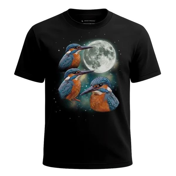 Three Kingfisher Moon cosmic t-shirt