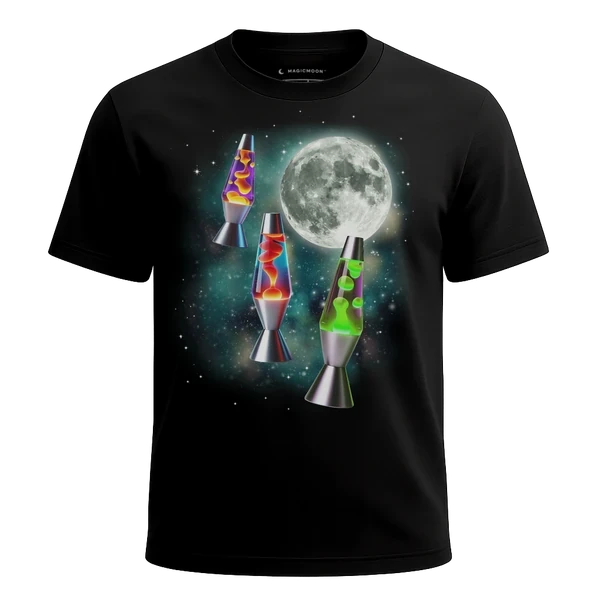 Three Lava Lamps Moon cosmic t-shirt
