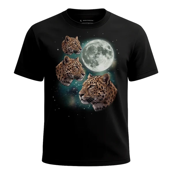 Three Leopard Moon cosmic t-shirt - MagicMoon moon-channeled design