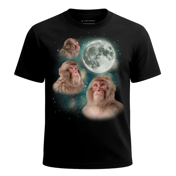 Three Macaque Moon cosmic t-shirt - MagicMoon moon-channeled design