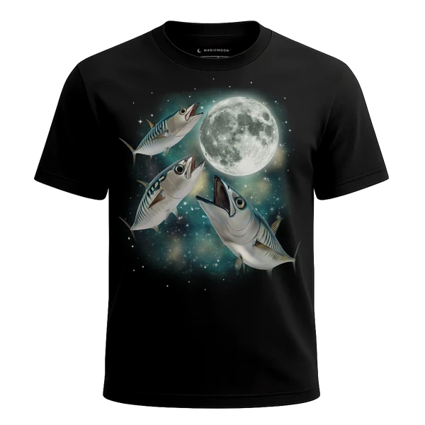 Three Mackerel Moon cosmic t-shirt
