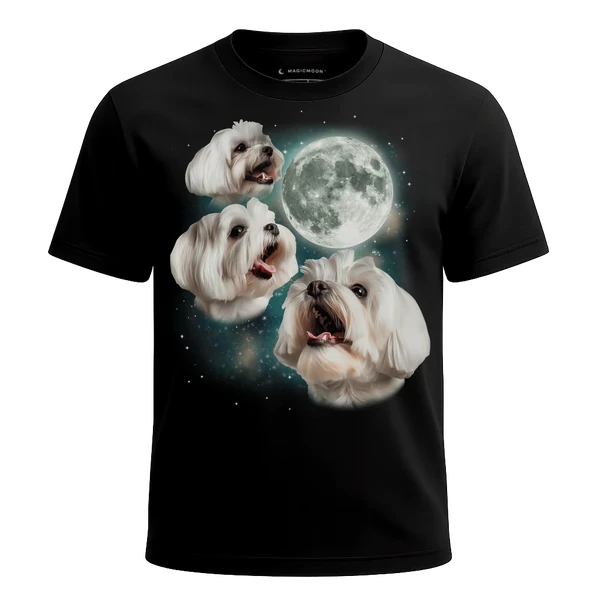 Three Maltese Moon cosmic t-shirt