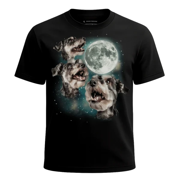 Three Miniature Schnauzer Moon cosmic t-shirt