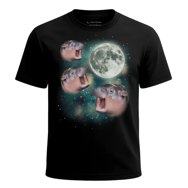 Three Moo Deng Moon cosmic t-shirt