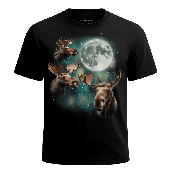 Three Moose Moon cosmic t-shirt