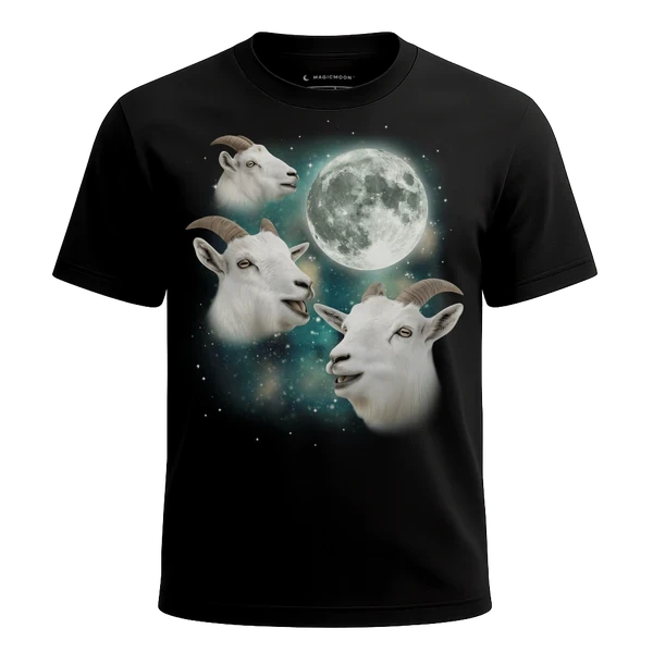 Three Mountain Goat Moon cosmic t-shirt - MagicMoon moon-channeled design