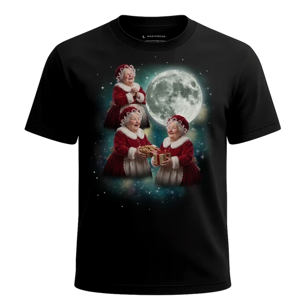 Three Mrs Claus Moon cosmic t-shirt