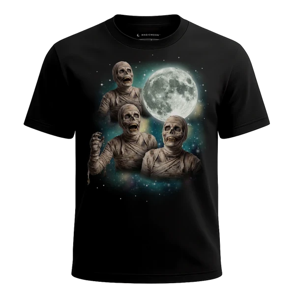 Three Mummy Moon cosmic t-shirt