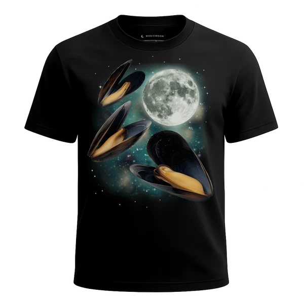 Three Mussels Moon cosmic t-shirt - MagicMoon moon-channeled design
