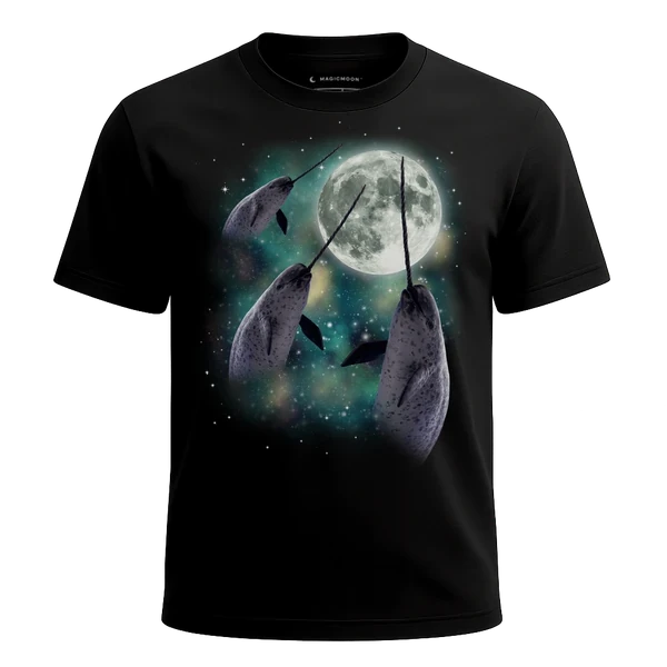 Three Narwhal Moon cosmic t-shirt