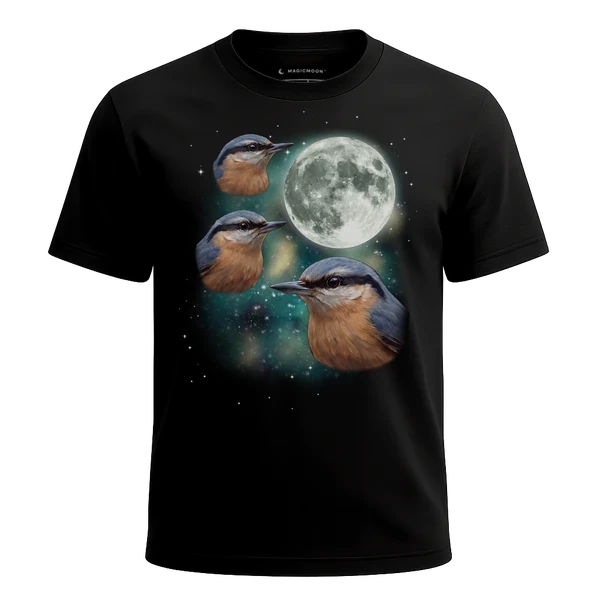 Three Nuthatch Moon cosmic t-shirt