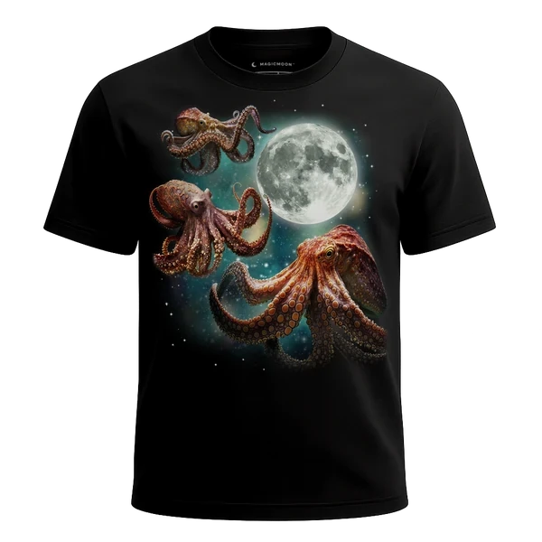 Three Octopus Moon cosmic t-shirt