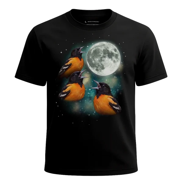Three Oriole Moon cosmic t-shirt