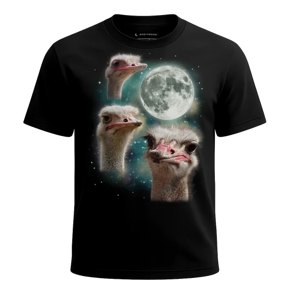 Three Ostrich Moon cosmic t-shirt