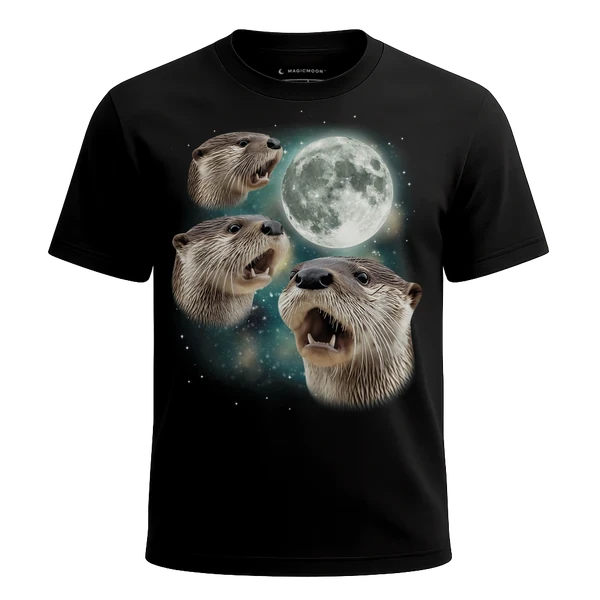 Three Otter Moon cosmic t-shirt