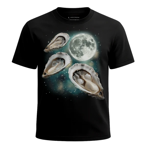 Three Oyster Moon cosmic t-shirt - MagicMoon moon-channeled design