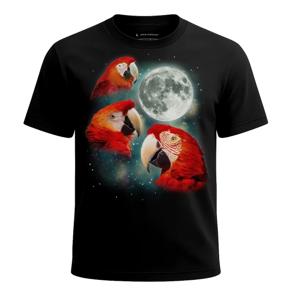 Three Parrot 2 Moon cosmic t-shirt