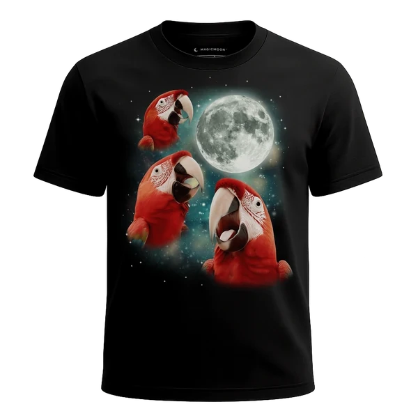 Three Parrot Moon cosmic t-shirt