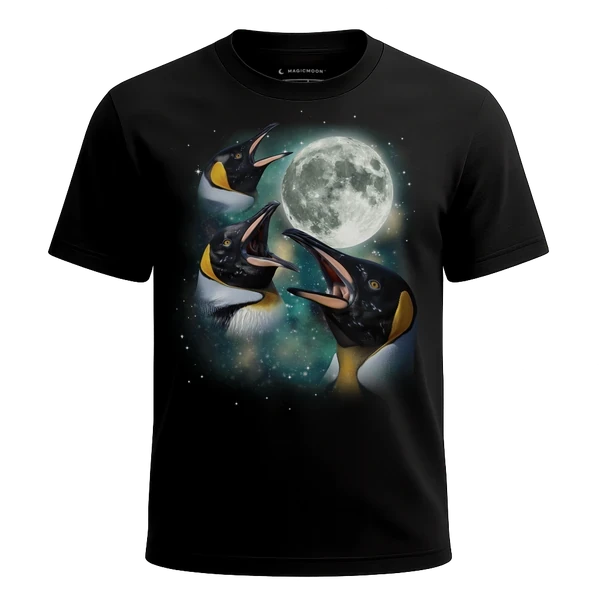 Three Penguin Moon cosmic t-shirt - MagicMoon moon-channeled design