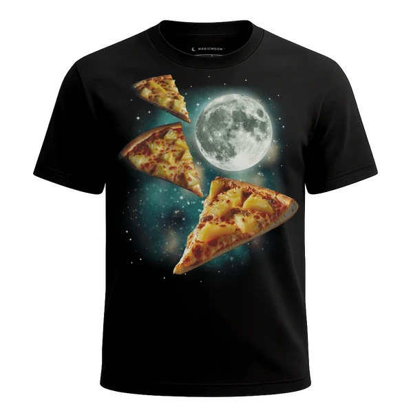 Three Pineapple Pizza Moon cosmic t-shirt