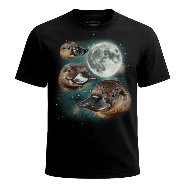 Three Platypus Moon cosmic t-shirt