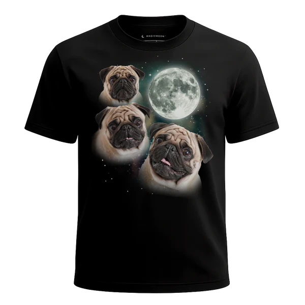 Three Pug Moon cosmic t-shirt