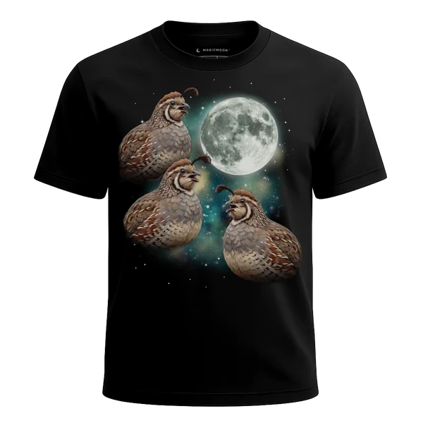 Three Quail Moon cosmic t-shirt