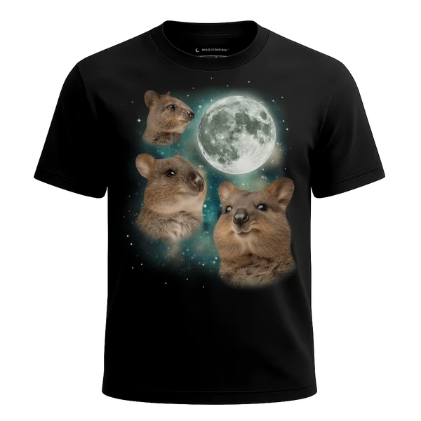 Three Quokka Moon cosmic t-shirt - MagicMoon moon-channeled design