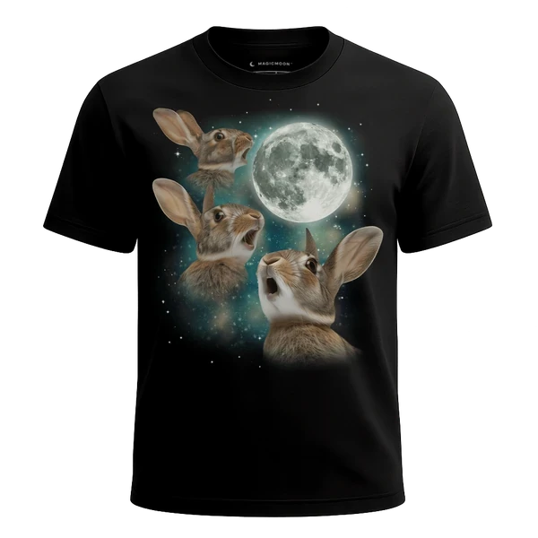 Three Rabbit Moon cosmic t-shirt