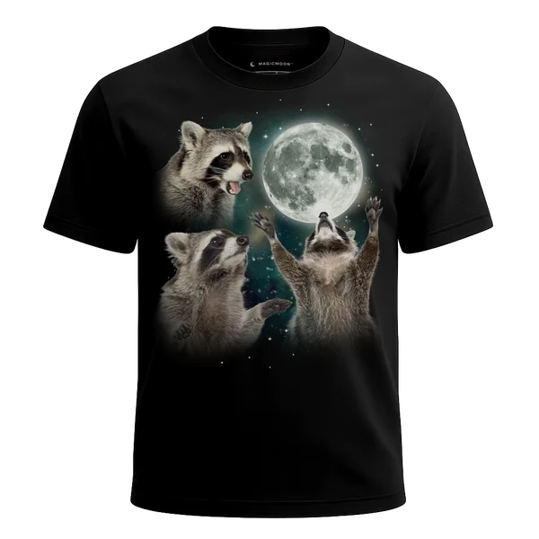 Three Raccoon Moon cosmic t-shirt