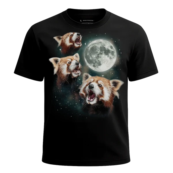 Three Red Panda Moon cosmic t-shirt - MagicMoon moon-channeled design