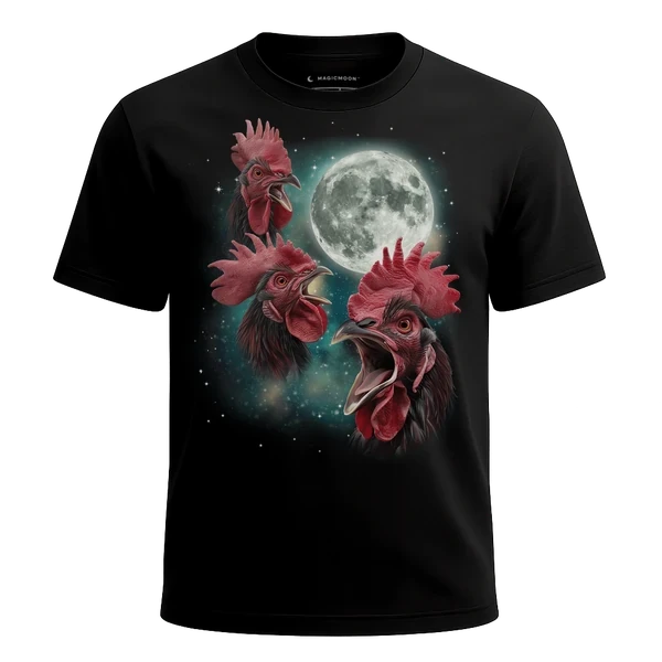 Three Rooster Moon cosmic t-shirt - MagicMoon moon-channeled design
