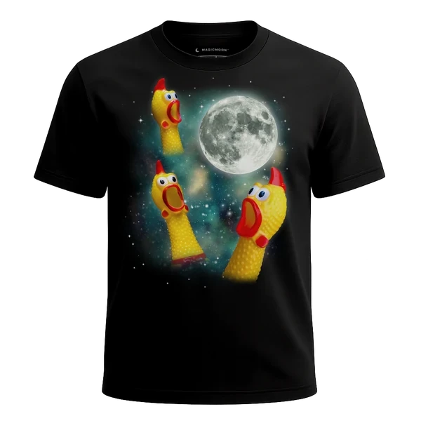 Three Rubber Chicken Moon cosmic t-shirt