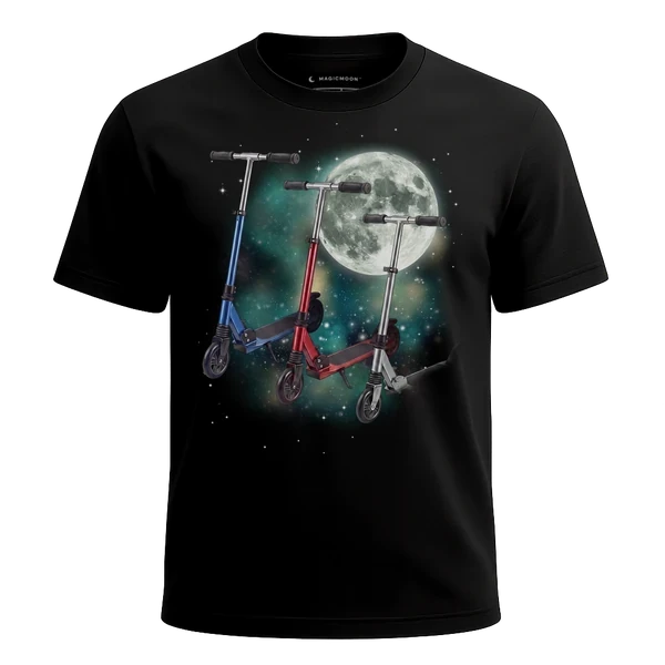Three Scooter Moon cosmic t-shirt