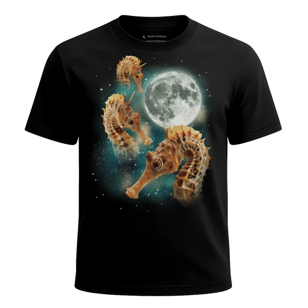 Three Seahorse Moon cosmic t-shirt