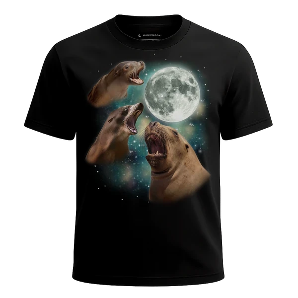 Three Seals Moon cosmic t-shirt