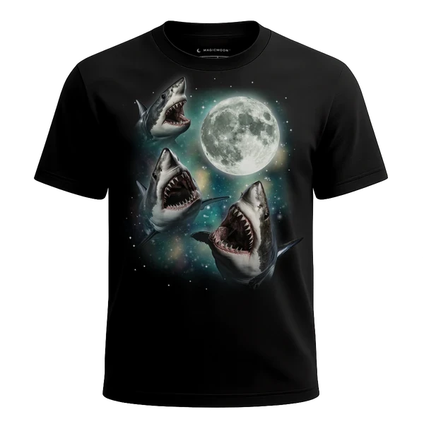 Three Shark Moon cosmic t-shirt