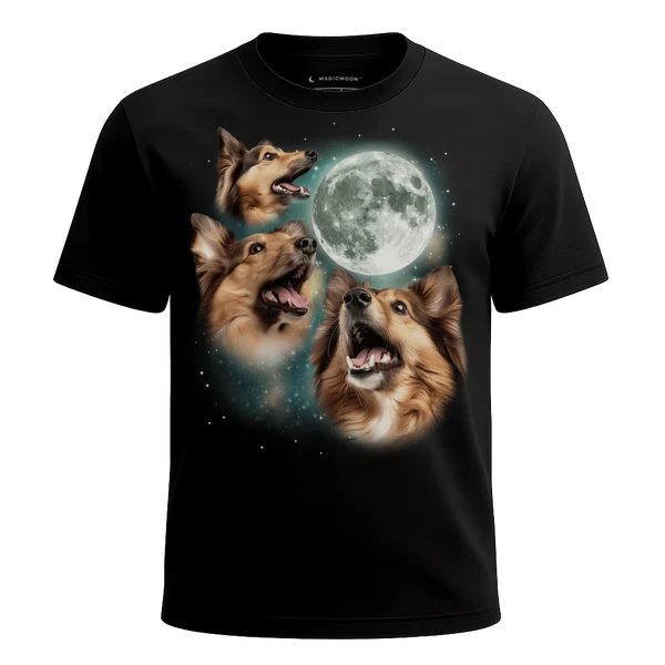 Three Shetland Sheepdog Moon cosmic t-shirt
