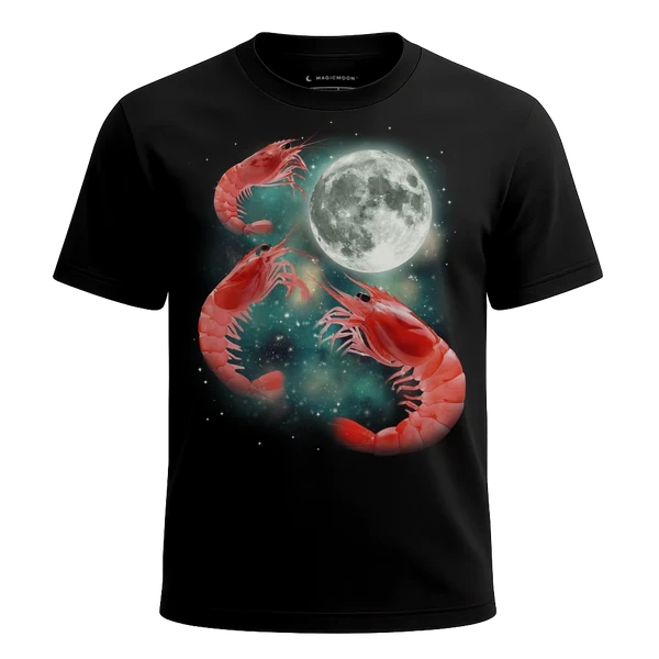 Three Shrimp Moon cosmic t-shirt