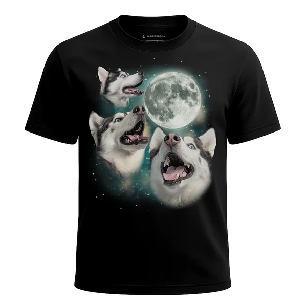Three Siberian Husky Moon cosmic t-shirt