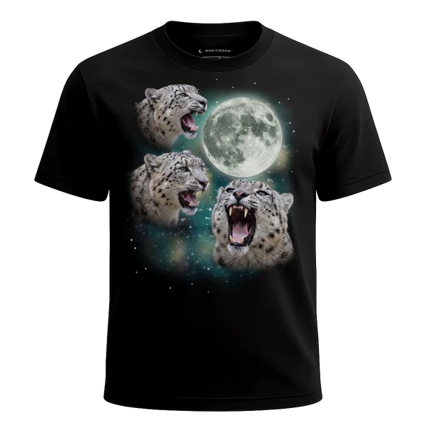 Three Snow Leopard Moon cosmic t-shirt