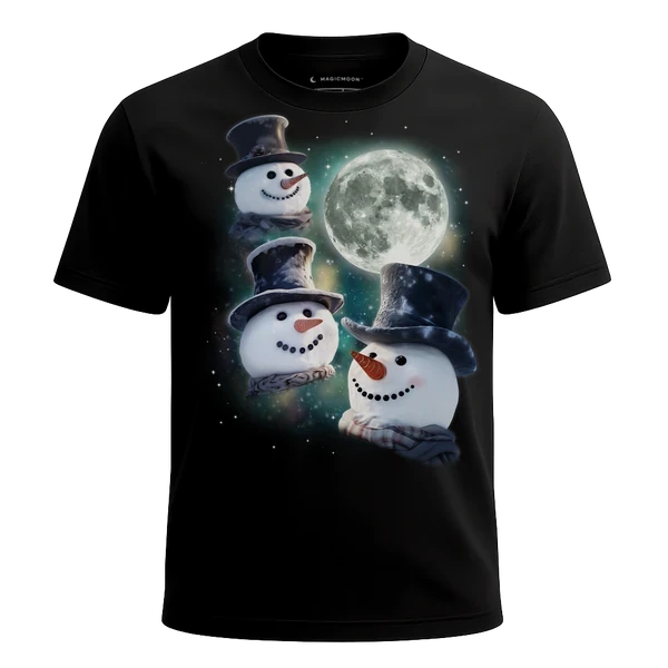 Three Snowman Moon cosmic t-shirt