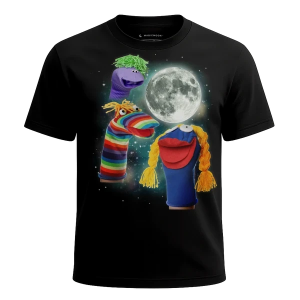 Three Sock Puppet Moon cosmic t-shirt