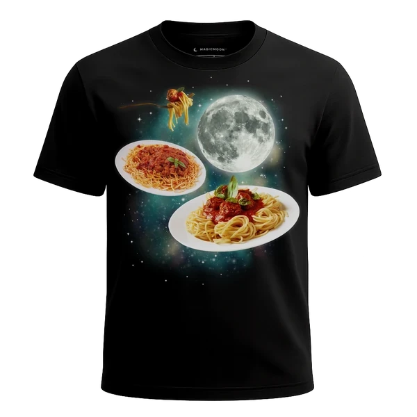 Three Spaghetti Moon cosmic t-shirt
