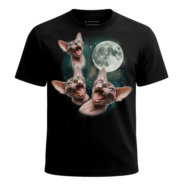 Three Sphynx Cat 2 Moon cosmic t-shirt