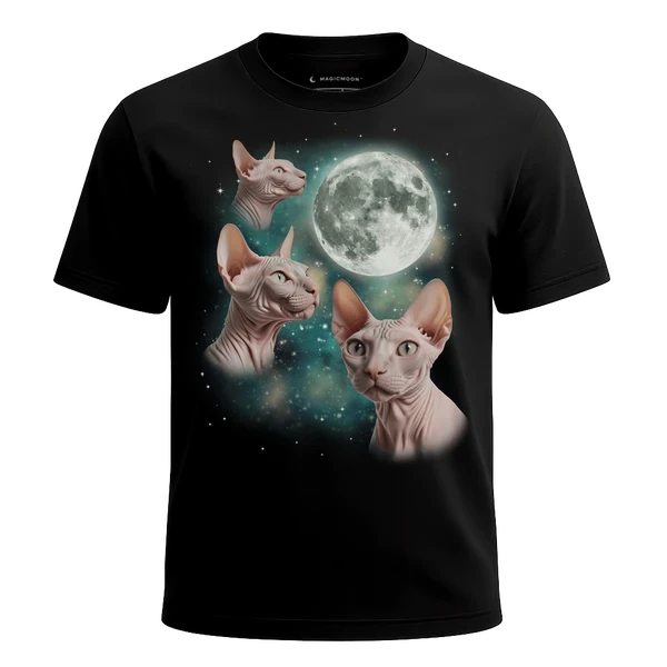 Three Sphynx Cat Moon cosmic t-shirt