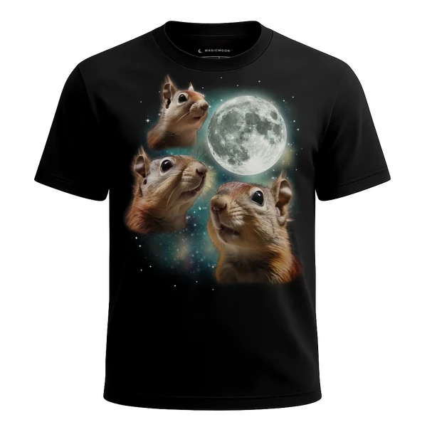 Three Squirrel Moon cosmic t-shirt