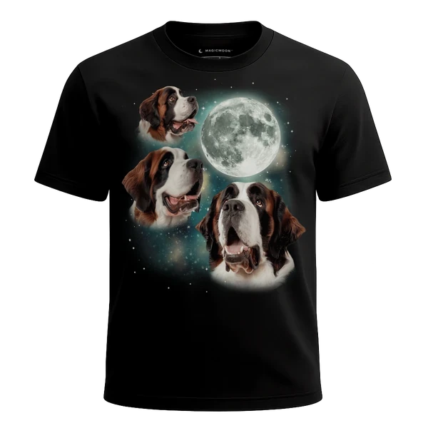 Three St Bernard Moon cosmic t-shirt