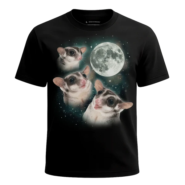 Three Sugar Glider Moon cosmic t-shirt