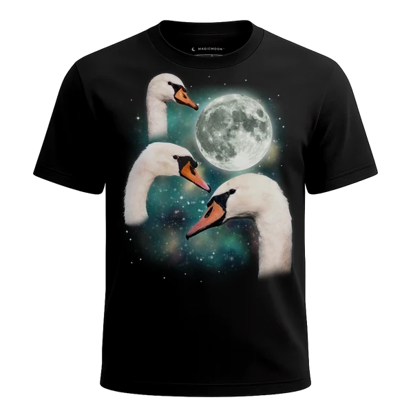 Three Swans Moon cosmic t-shirt